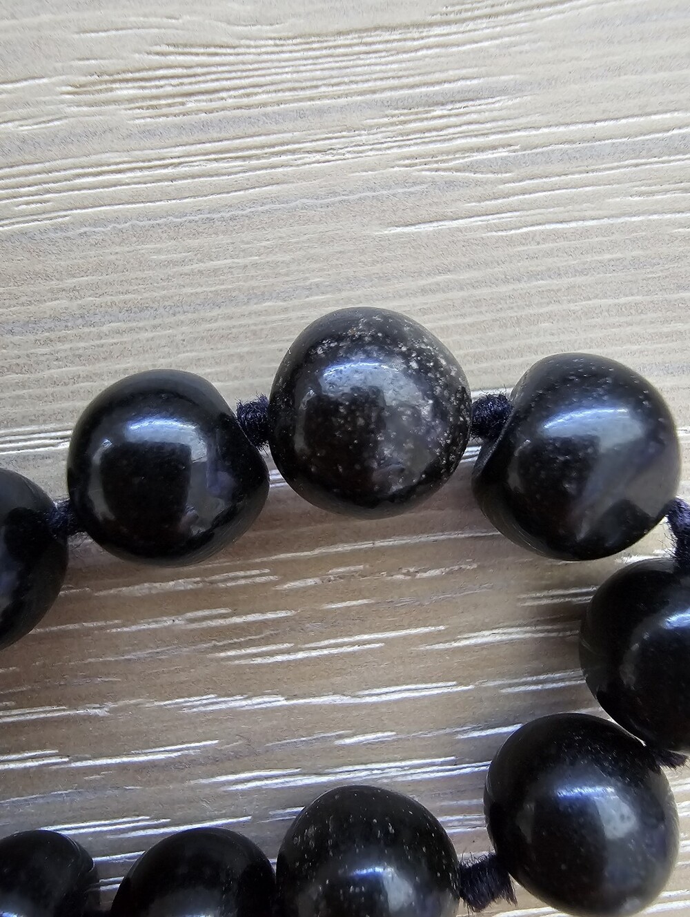 Vintage Ultra Long Black Granite Stone Knotted Rope Necklace Flapper Endless - Picture 6 of 6